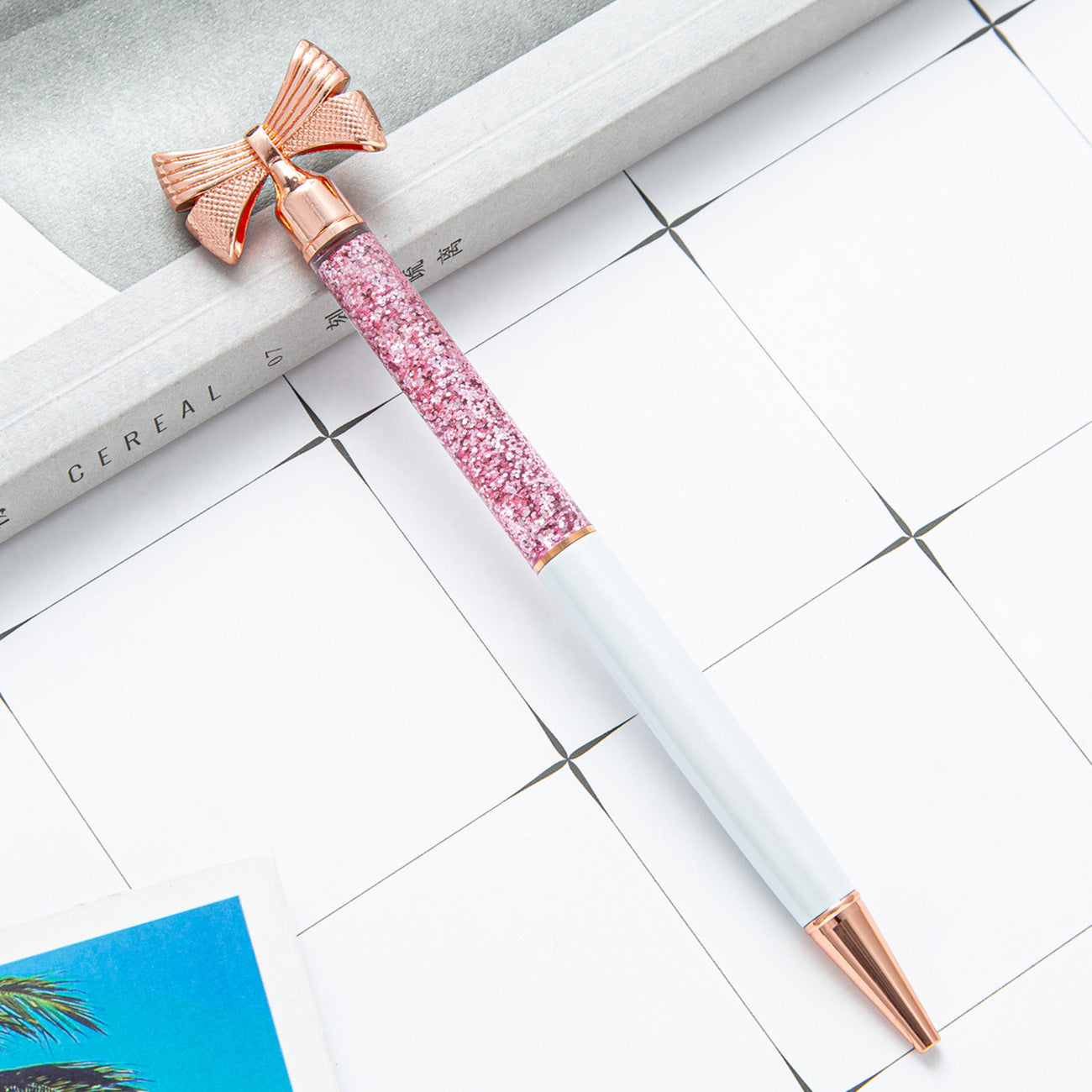 Wholesale Metal Gold Powder Into The Oil Bow Ballpoint Pen